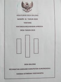 Peraturan Desa Balong No. 1 Tahun 2020 tentang Pertanggungjawaban APBDesa Tahun 2019